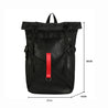 Unisex Black Roll Top Casual Backpack With Red Stripe