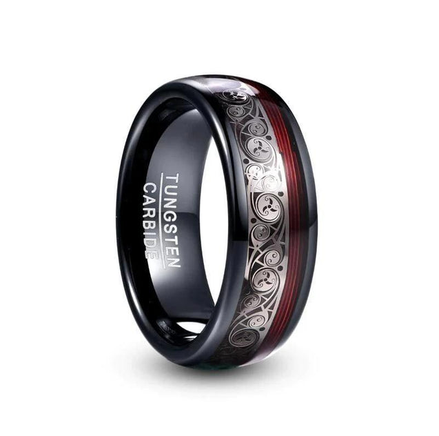 8mm Wide Tungsten Ring With Guitar String Inlay