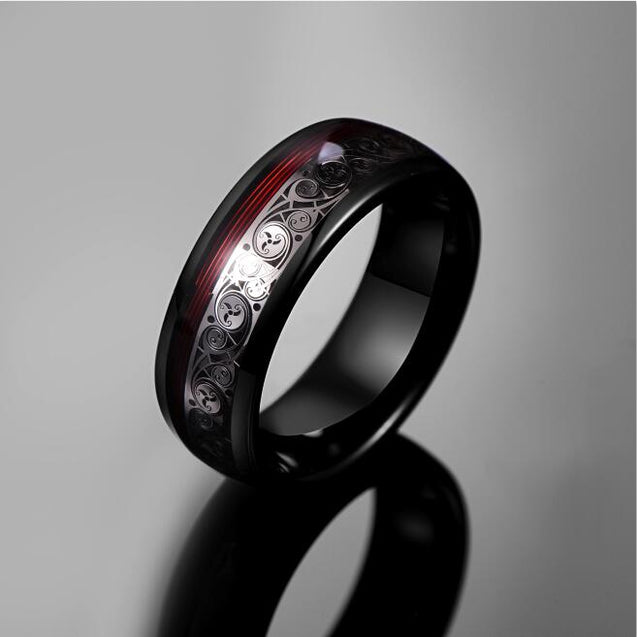 8mm Wide Tungsten Ring With Guitar String Inlay