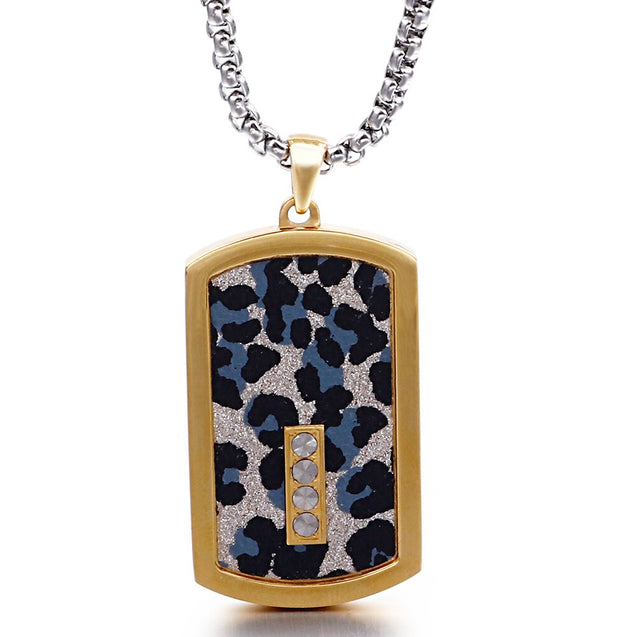 26" Long Mens Dog Tag Pendant Necklace With Crystal CZ