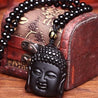 Real Black Obsidian Buddha Head Pendant with Beaded Necklace