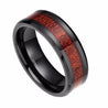 Men's Black Ceramic Ring With Mahogany Wood Inlay