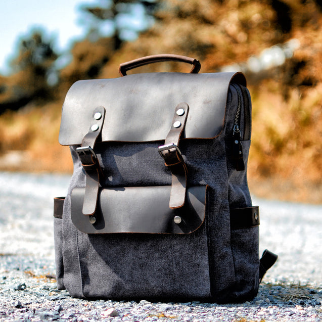 Vintage Canvas & Leather Backpacks for Men 14" Laptop Daypacks