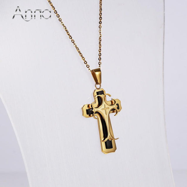 Gold-Plated Stainless Steel Cross Pendant Necklace
