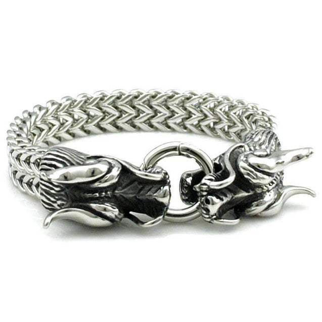 Stainless Steel Double Dragon Head Bracelet