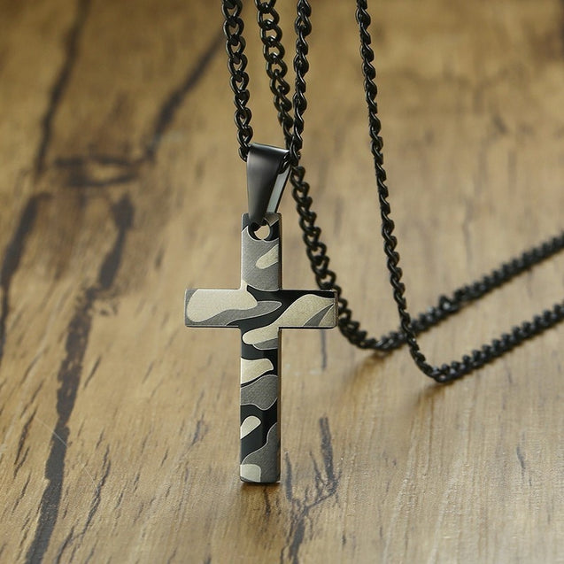 Army Camouflage Print Cross Pendant Necklace for Men