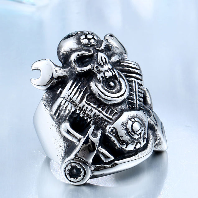 Motorcycle Engine Skull Ring Biker jewelry