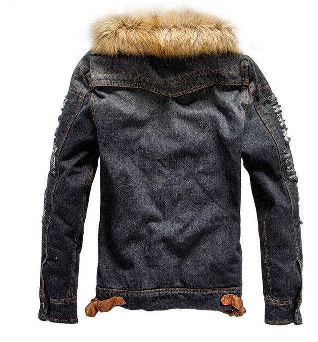 Men's Denim Jacket With Fur Collar