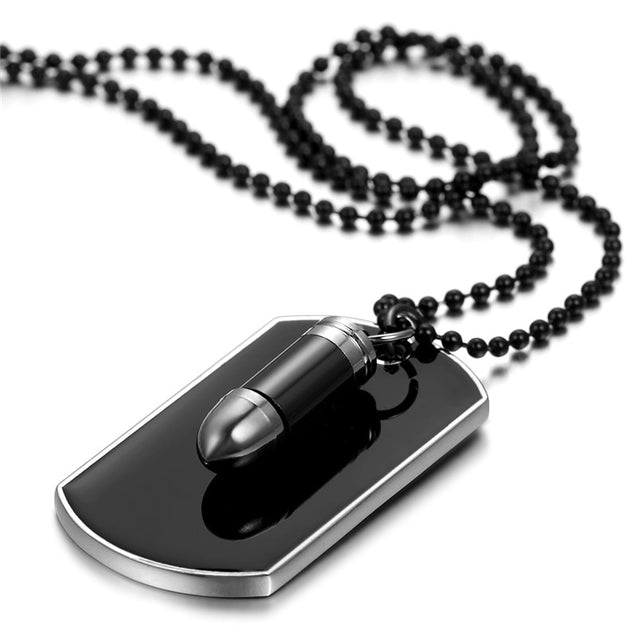 Men Jewelry Army Style Bullet Dog Tag Pendant Necklace For Men