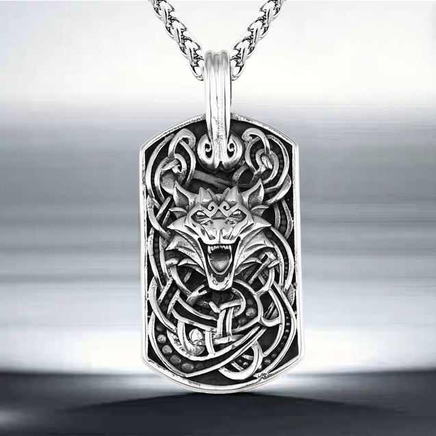 Norse Viking Wolf Head Pendant Necklace With Leather Chain
