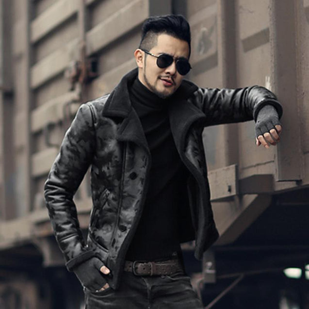 Men's Black Camouflage fur Collar casual jacket