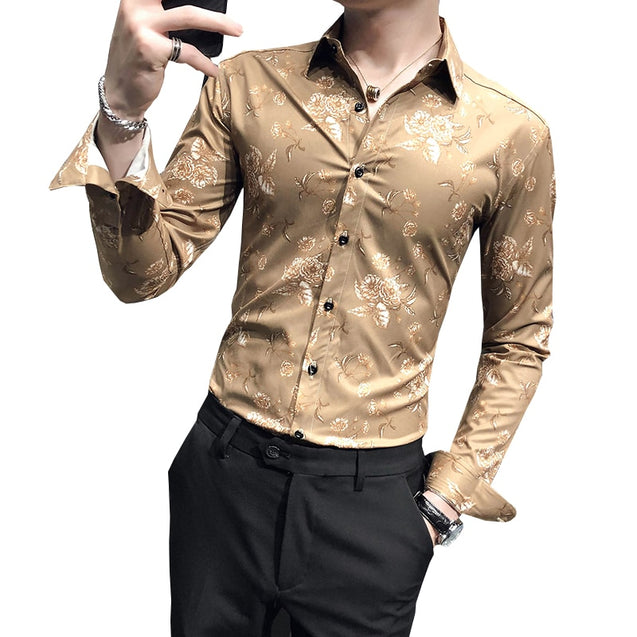 Men's Bronzing Printed Slim Fit Shirt
