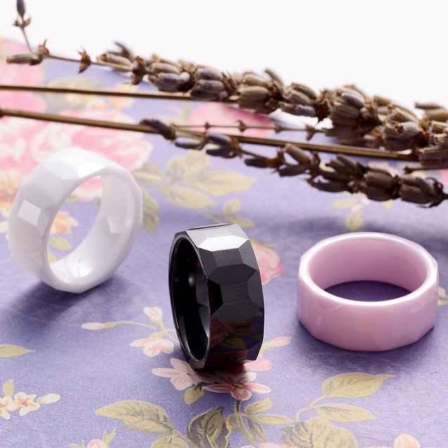 Black White Pink Geometric Ceramic Ring For Men And Women
