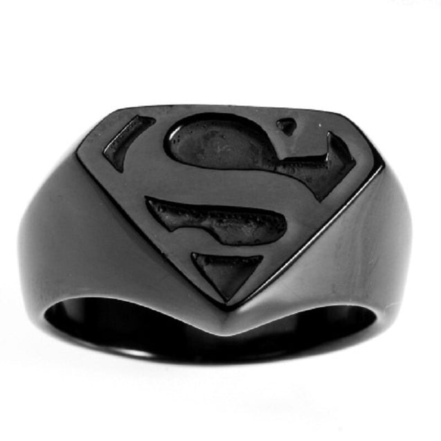 Men's Stainless Steel Black Superman Ring