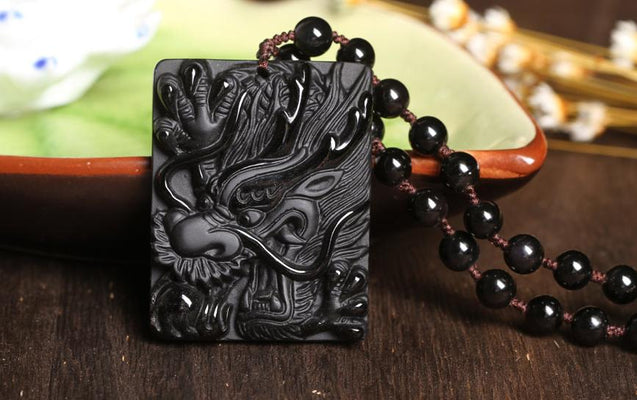 Black Obsidian Dragon Head Pendant Necklace