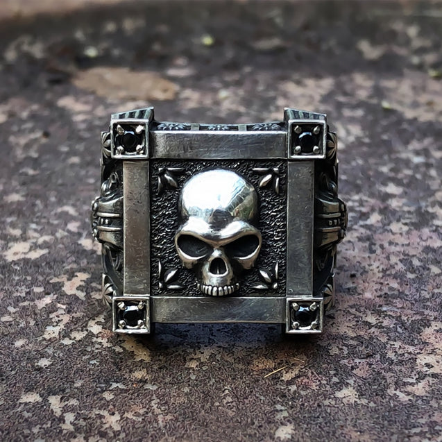 Gothic Skull Flat Top Stainless Steel Signet Ring