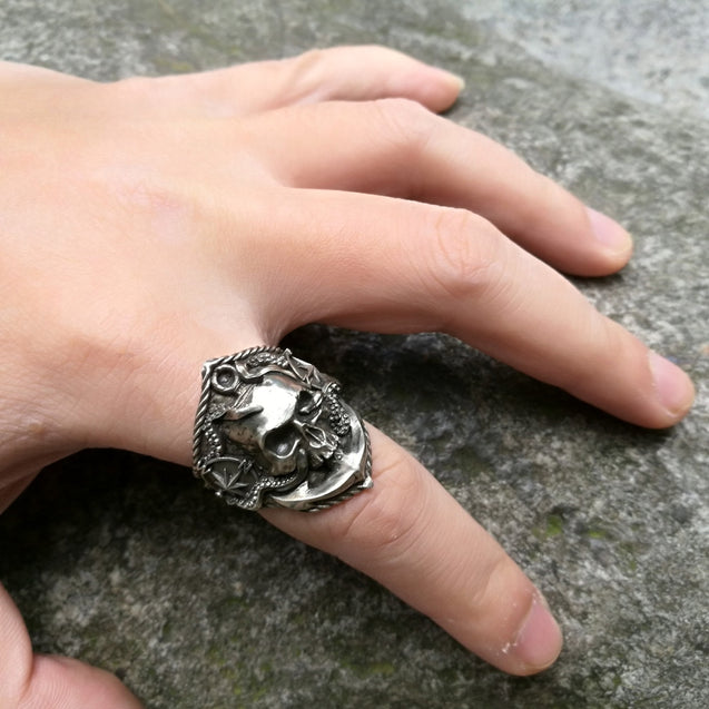 Pirate Anchor Compass Skull Rings Men's Gothic Skull Jewelry