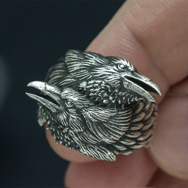 Mens Viking Ring With Odin's Ravens