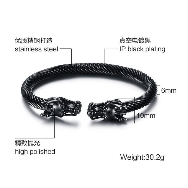 Black Dragon Heads Bangle Bracelet