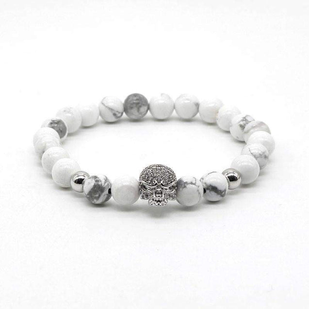 Skull Head and White Stone Beads Bracelet [ 4 Variation ]