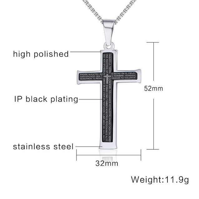 Black Stainless Steel Crucifix Bible Prayer Cross Necklaces Pendant