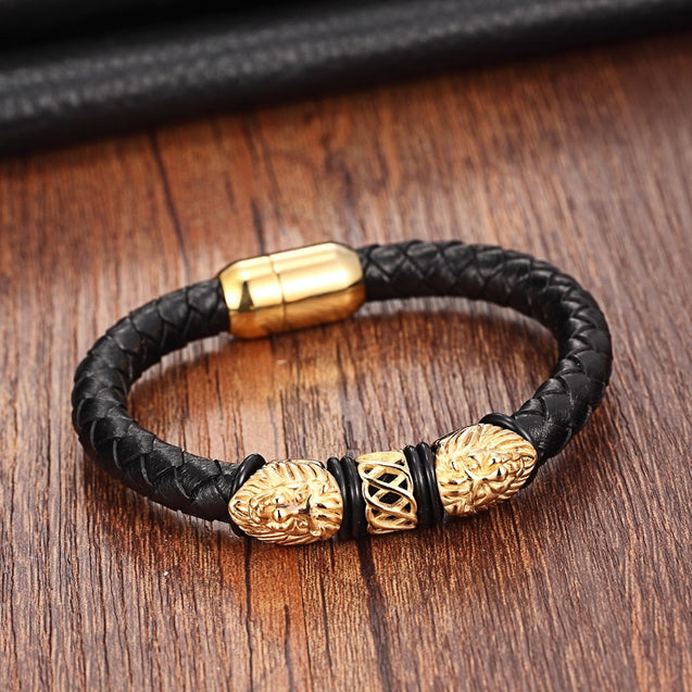 Genuine Leather Bracelets With Lion Charm