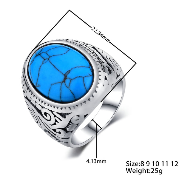 Men's Ring With Blue Stone High Polished Stainless Steel Men's Jewelry