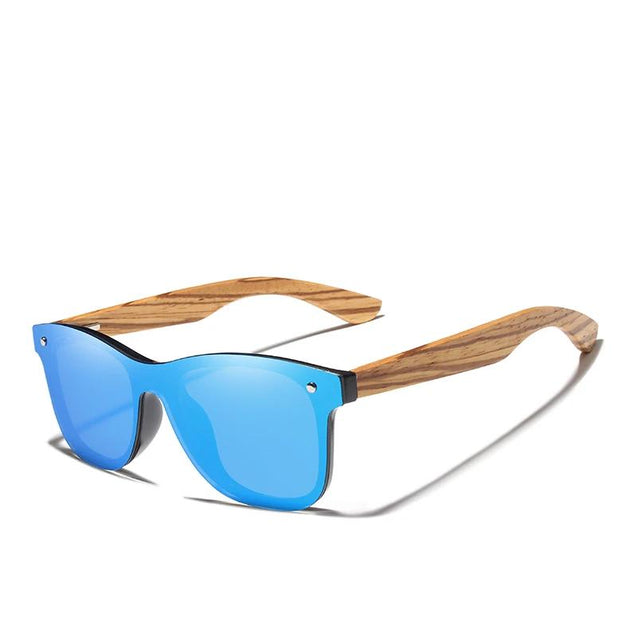 Men's Square Sunglasses With Zebra Wooden Frame Mirror Lens