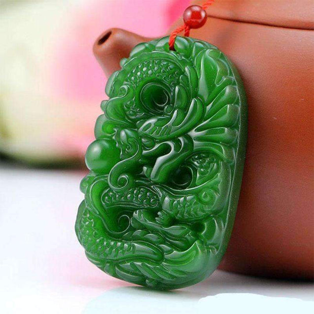 Green Jade Stone Handmade Carving Dragon pendant