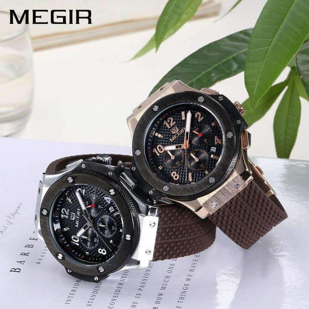 Megir Mens Chronograph Military Sport Silicone Watch [ 8 Variation ]