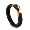 Mens Black Leather Bracelet With Golden Buckle