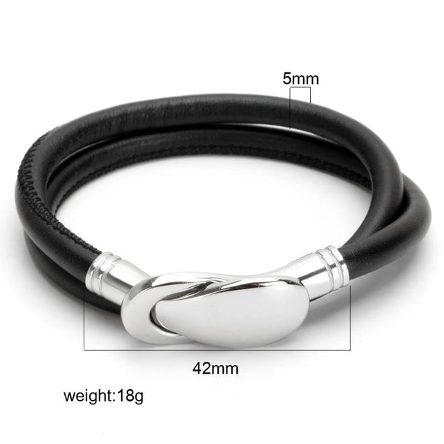 Mens Black Leather Bracelet With Silver Buckle