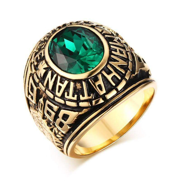 Men's Manhattan Vintage Ring with Green Crystal