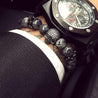 Mens Skull Bracelet With Natural Grey Stone Beads