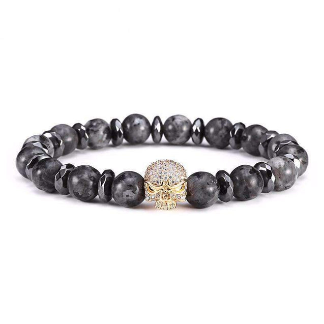 Skull Bracelet With Natural Black Labradorite Beads [ 4 Variation ]