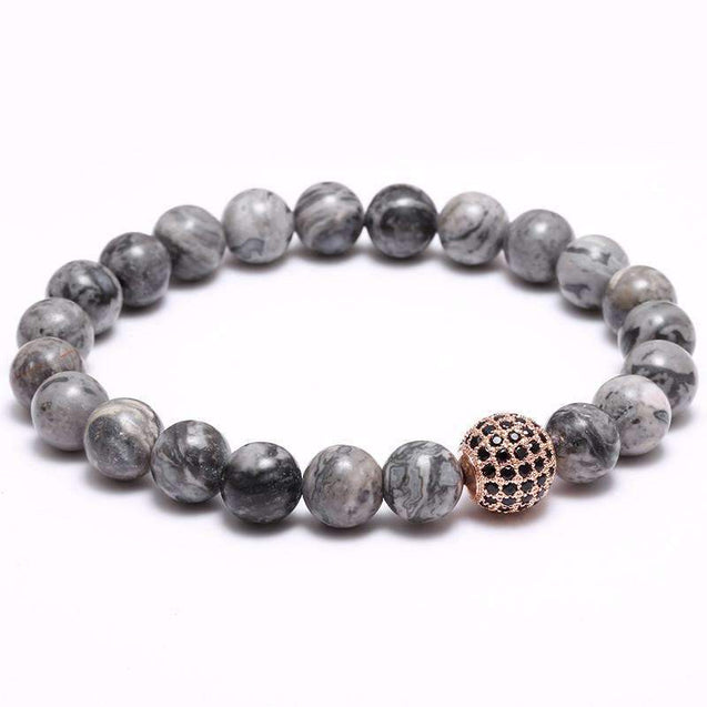Disco Ball Charm & Grey Natural Stone Bead Bracelet