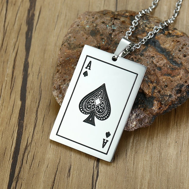 Mens Ace Of Spades Necklace Lucky Poker Pendant Jewelry