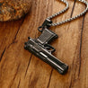 Mens M9 Gun Design Necklace Black Tone Stainless Steel Army Style Pendant