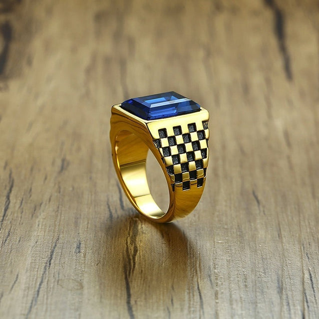 Mens Signet Ring With Blue Stone