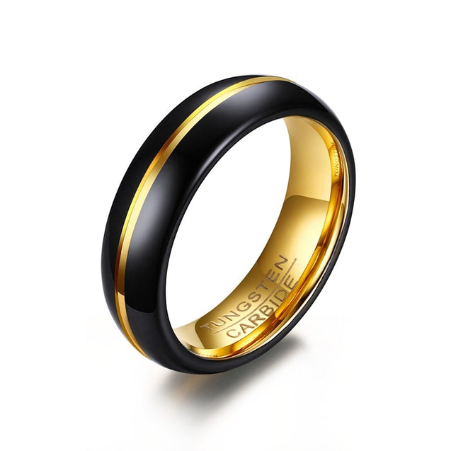 Mens Black Tungsten Carbide Ring With Gold Line