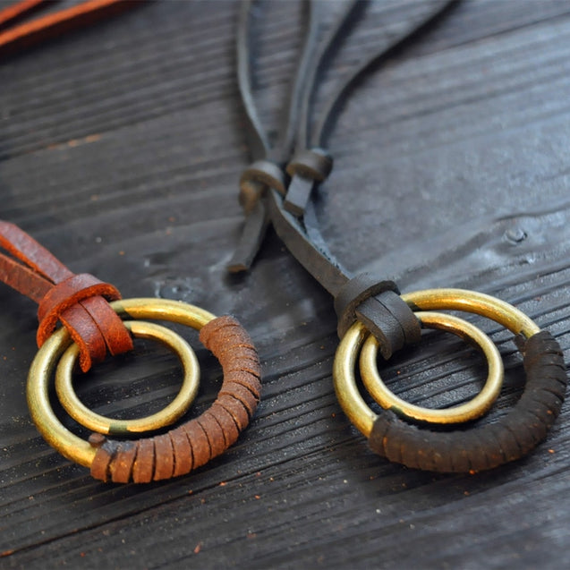 Genuine Leather Mens Necklaces Pendants With Adjustable Knot Rope
