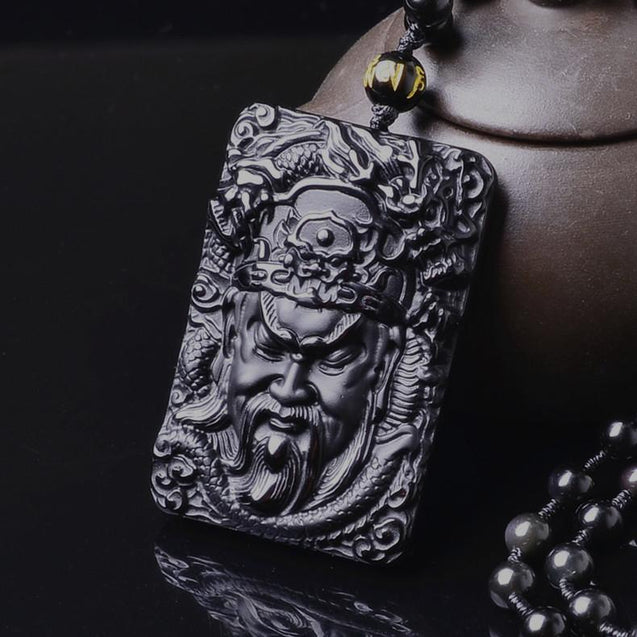 Black Obsidian Guan Yu Dragon Necklace