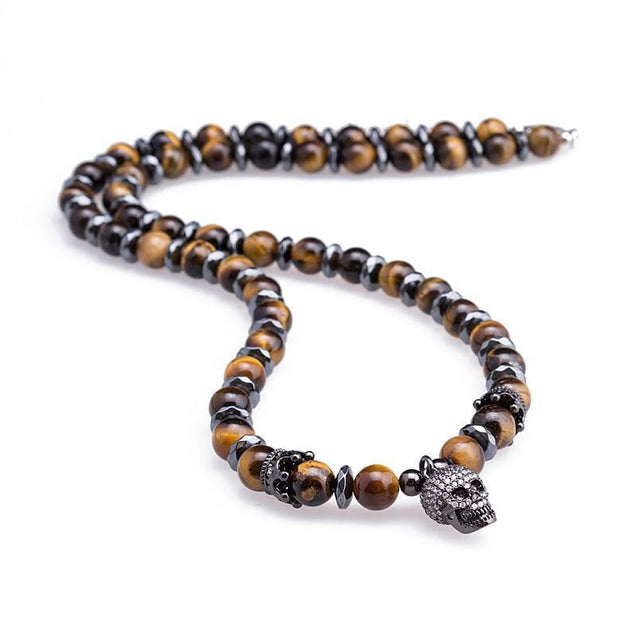 Tiger Eye Stone Skull Necklaces Pendants For Men's