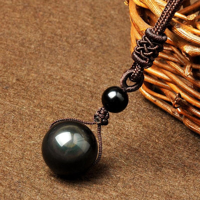 Black Ball Obsidian Pendant Necklace