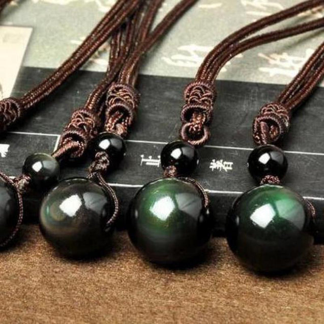 Black Ball Obsidian Pendant Necklace