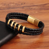 Multi Layer Black & Gold Steel Genuine Leather Bracelet
