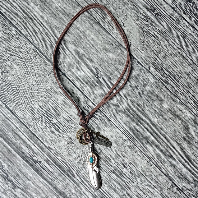Leather Necklace With Feather Pendant
