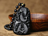 Black Carved Fish Obsidian Pendant Necklace