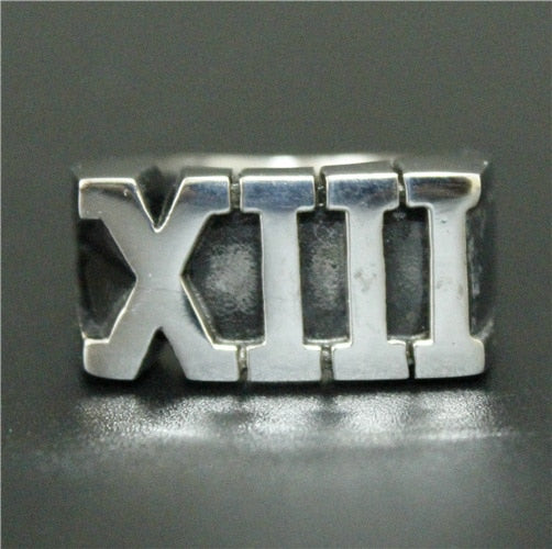Stainless Steel Roman Numeral XIII Lucky 13 Ring