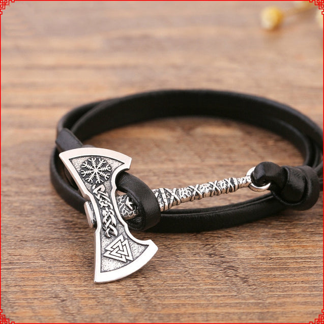 Viking Axe Bracelet, Mens Leather Bracelet